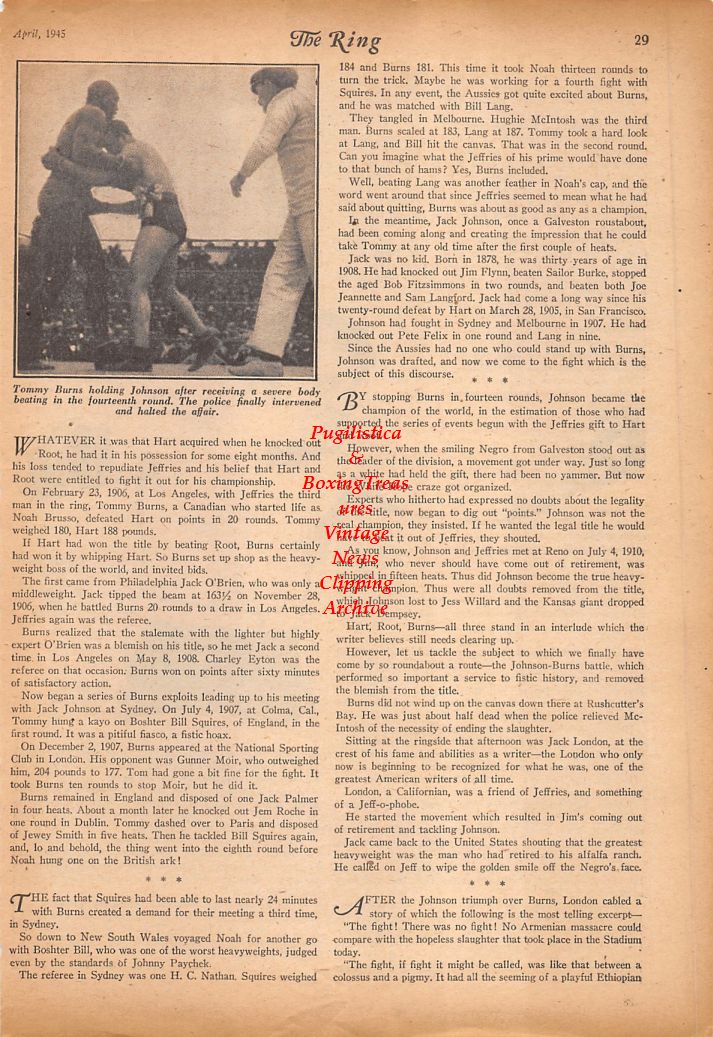 Boxing News Clipping #771 - Tommy Burns, Jack Johnson
