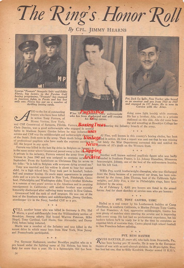 Boxing News Clipping #773 - Joe Dinofrio, George Stangelo, Eddie Flores, Wine O' Bill Sawyer, Jack LaSalle