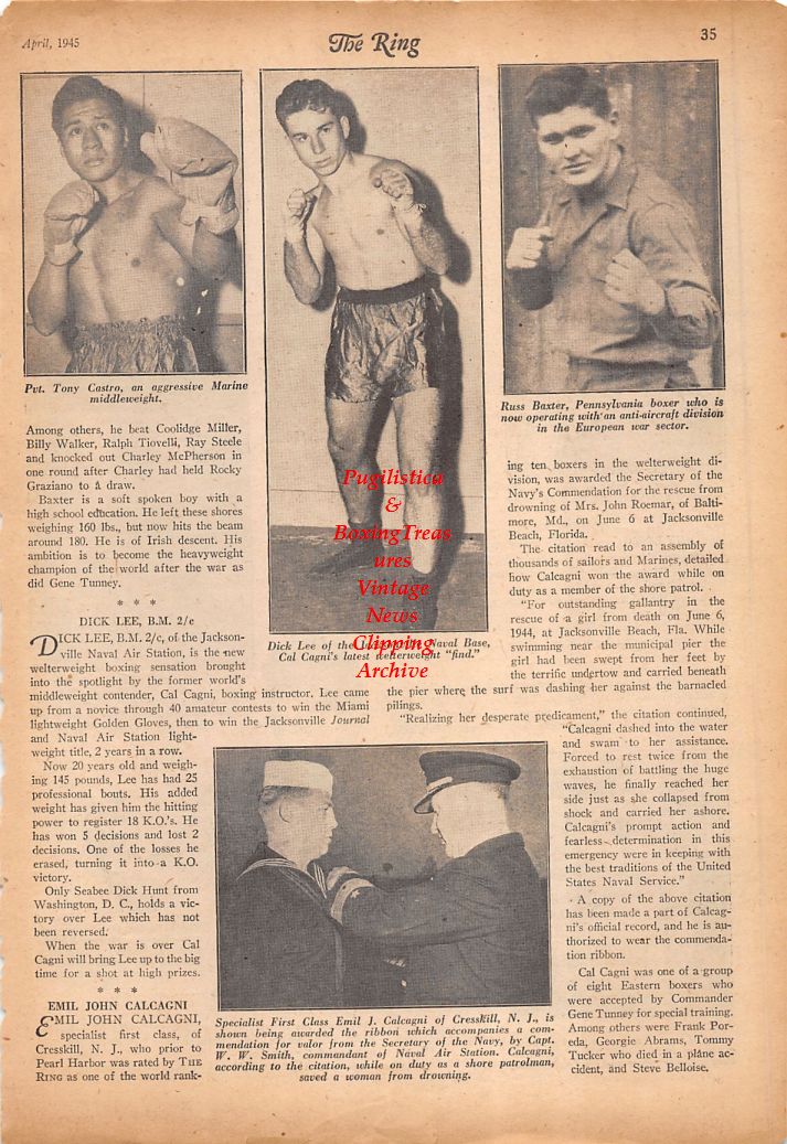 Boxing News Clipping #774 - Charlie Spina, John Bedinger, T.P. Southall, Chuck Taylor, Ted Morrison, Tony Castro, Dick Lee, Russ Baxter, Emil Calcagni