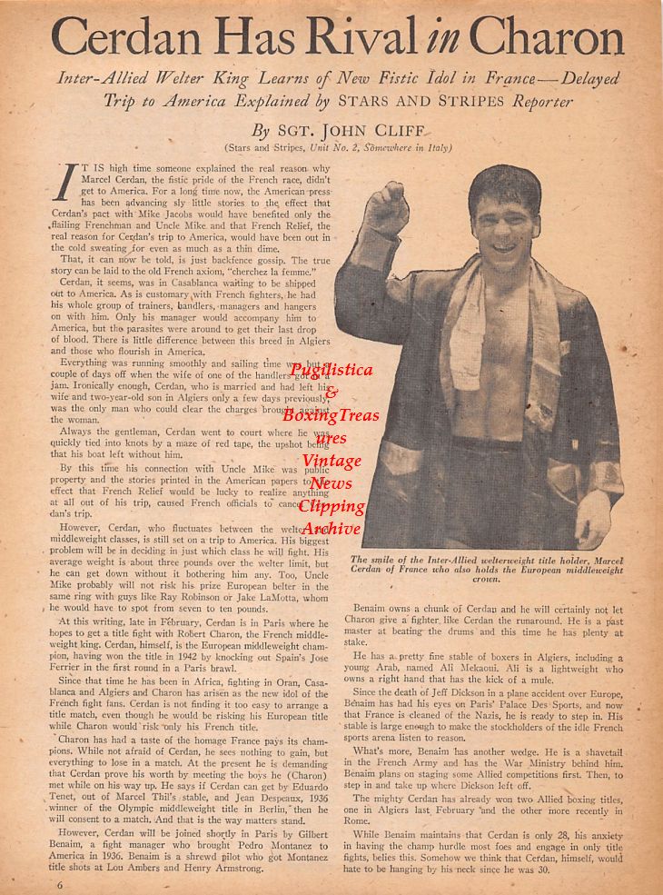 Boxing News Clipping #777 - Marcel Cerdan