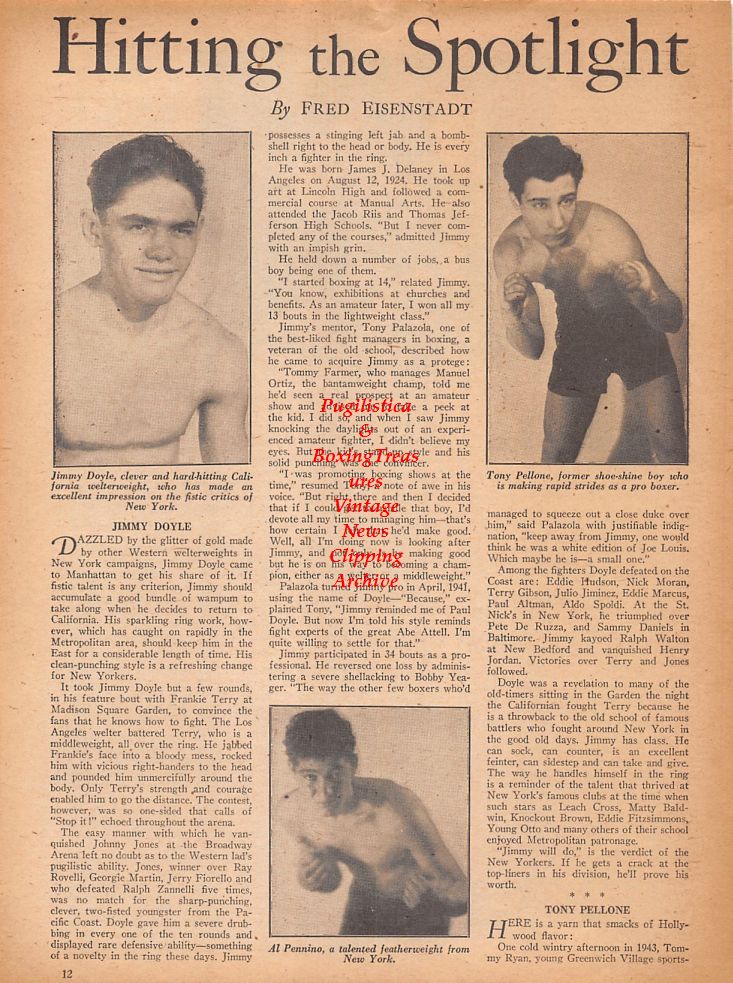 Boxing News Clipping #780 - Jimmy Doyle, Al Pennino, Tony Pellone, Willie Pep vs. Phil Terranova
