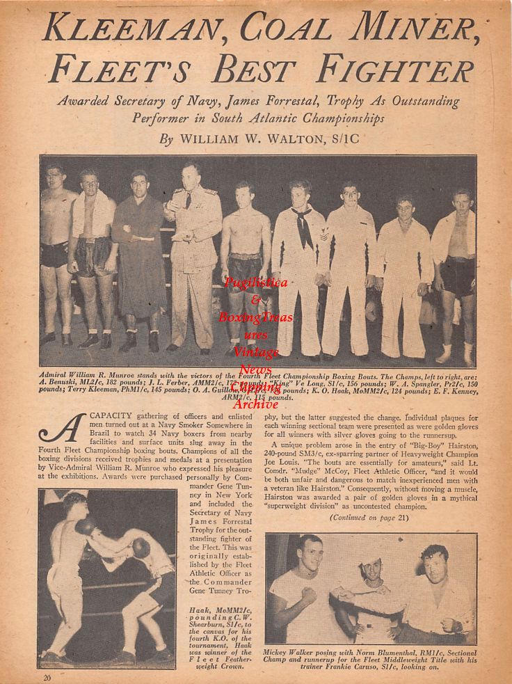 Boxing News Clipping #784 - Terry McGovern, Dave Sullivan, Admiral William R. Munroe, A. Benuski, J.L. Ferber, "King" VeLong, W.A. Spangler, Terry Kleeman, O.A. Guillow, K.O. Hoak, E.F. Kenney, K.O. Hoak vs. Shearburn, Norm Blumenthal, Frankie Caruso ++