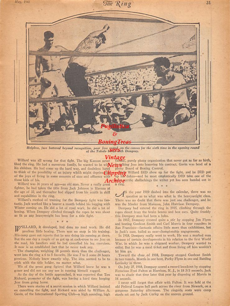 Boxing News Clipping #786 - Jack Dempsey vs. Jess Willard