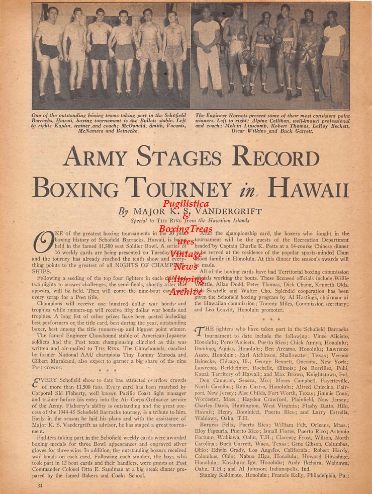 Boxing News Clipping #787 - WWII Army Boxing Tournament in Hawaii