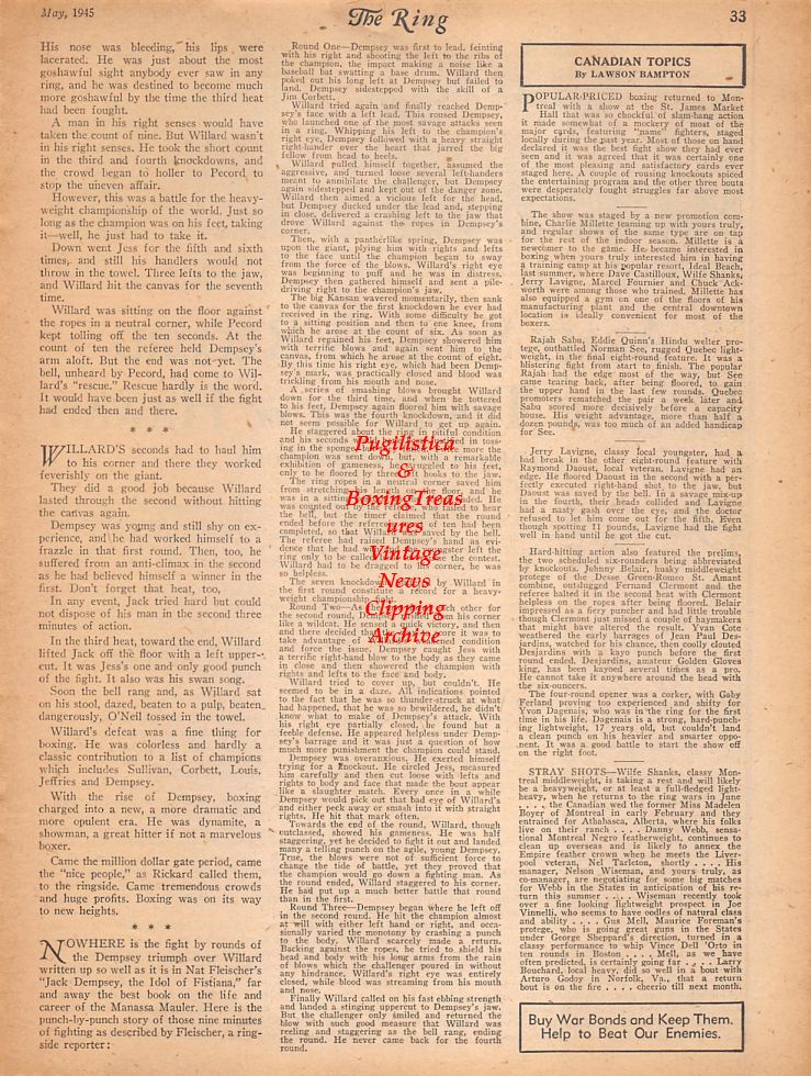 Boxing News Clipping #787 - WWII Army Boxing Tournament in Hawaii