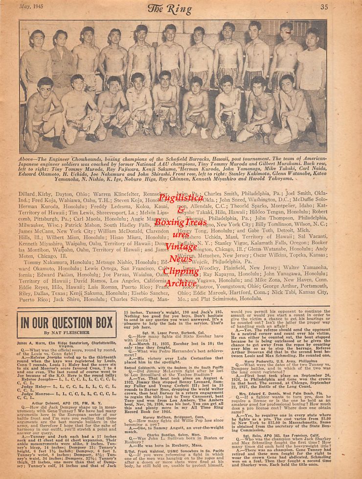 Boxing News Clipping #788 - WWII Japanese-American Boxing Team, Walter Main, Earl Brewer, Amado Espinoza