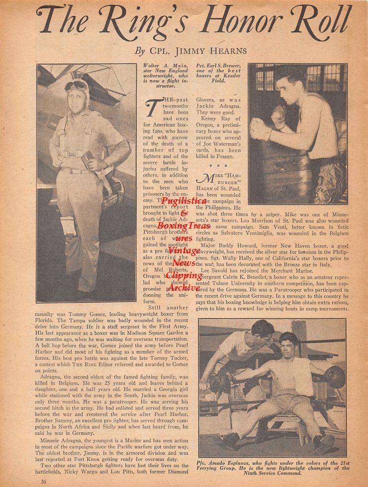Boxing News Clipping #788 - WWII Japanese-American Boxing Team, Walter Main, Earl Brewer, Amado Espinoza