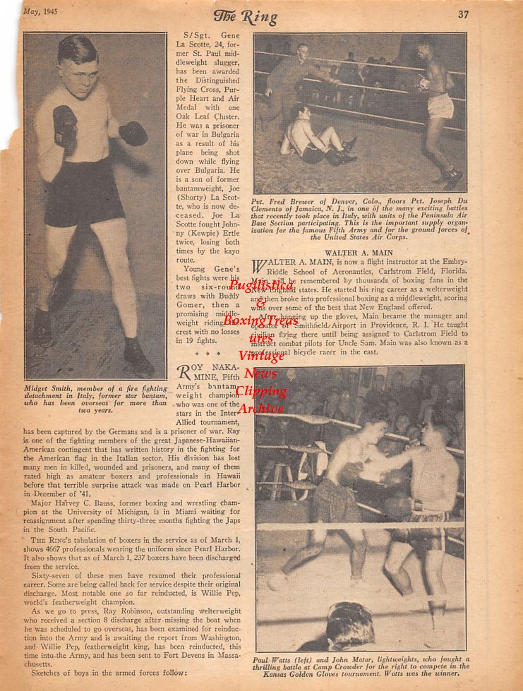 Boxing News Clipping #789 - Rocky Vigna, Young Mickey Walker, Lew Hanbury, Midget Smith, Fred Brewer, Paul Watta and others
