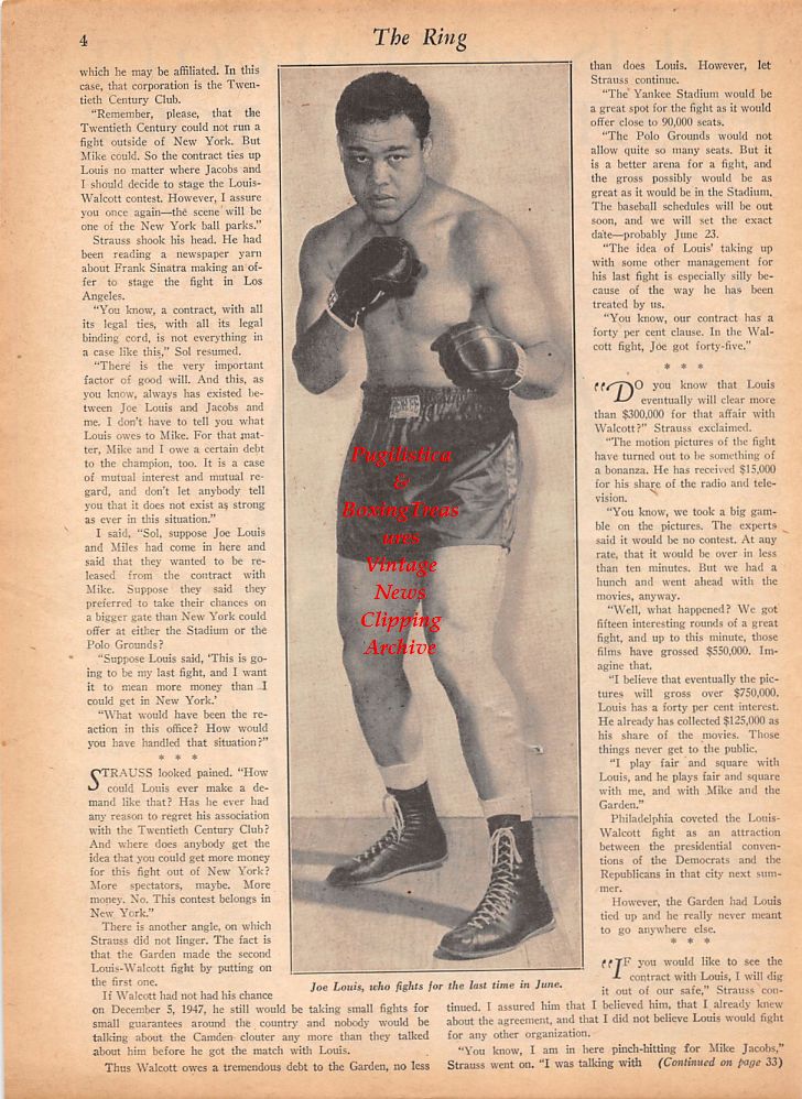 Boxing News Clipping #791 - Jersey Joe Walcott, Joe Louis
