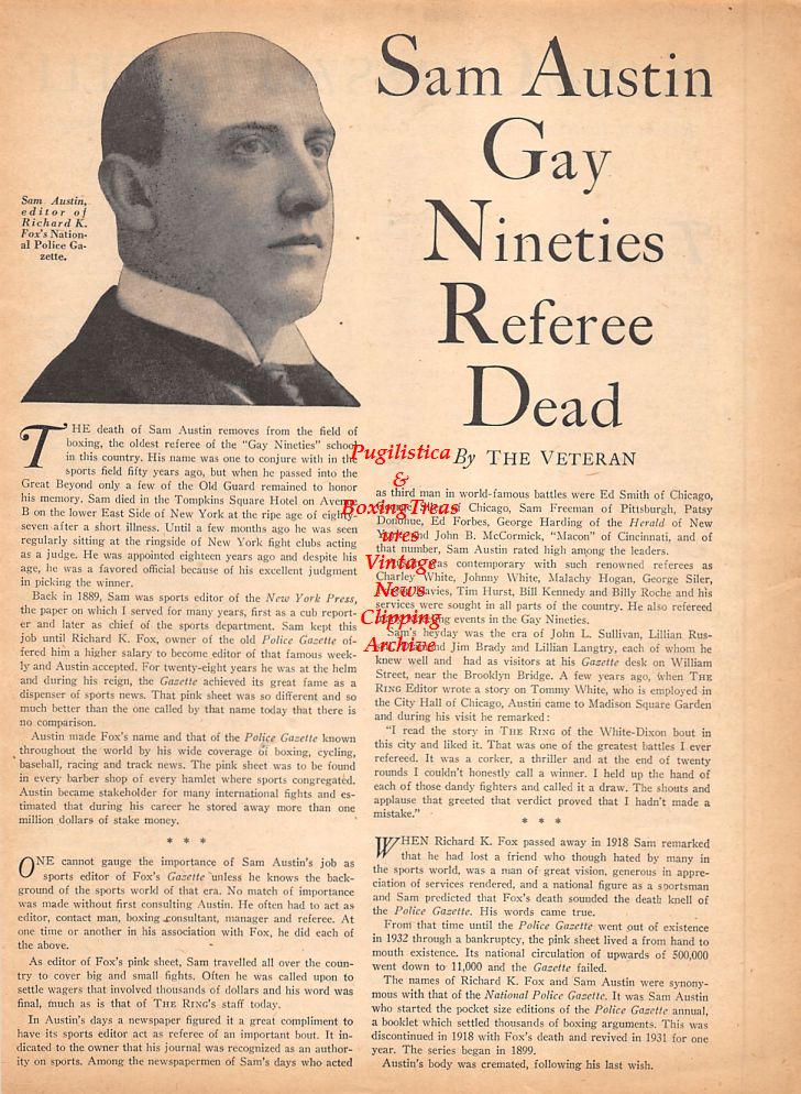 Boxing News Clipping #792 - Sam Austin (referee passes away)