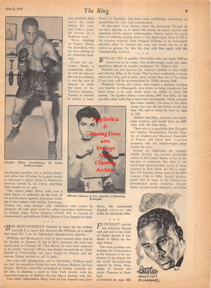 Boxing News Clipping #794 - Gene Gosney vs. Gino Buonvino, Charley Riley, Alfredo Chavez, Ezzard Charles