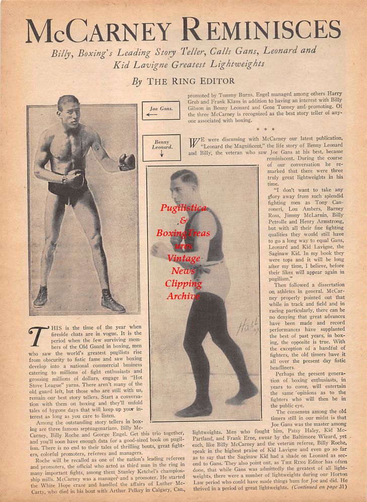 Boxing News Clipping #798 - Joe Gans, Benny Leonard, Battling Siki, Georges Carpentier