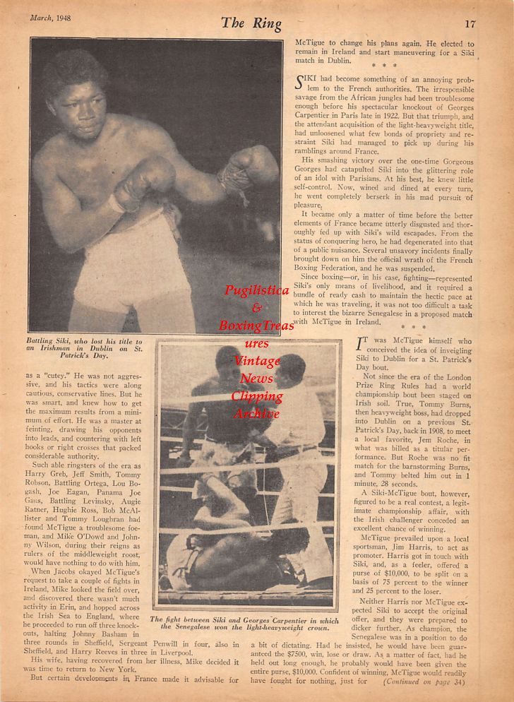 Boxing News Clipping #798 - Joe Gans, Benny Leonard, Battling Siki, Georges Carpentier
