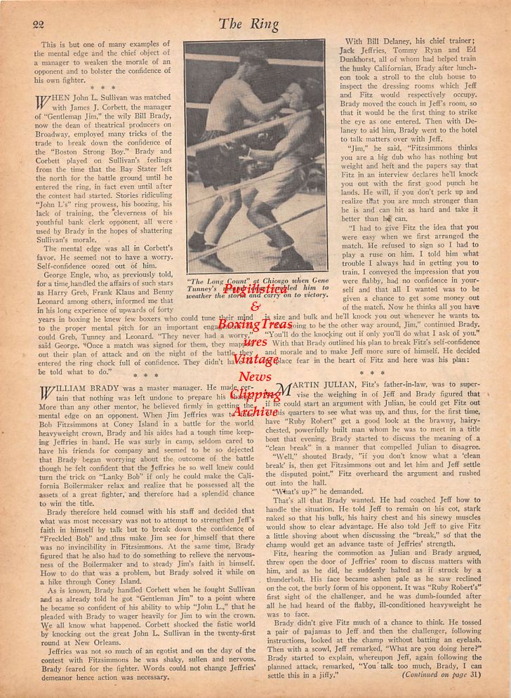 Boxing News Clipping #799 - James J. Jeffries, Harry Greb, Jack Dempsey vs. Gene Tunney II