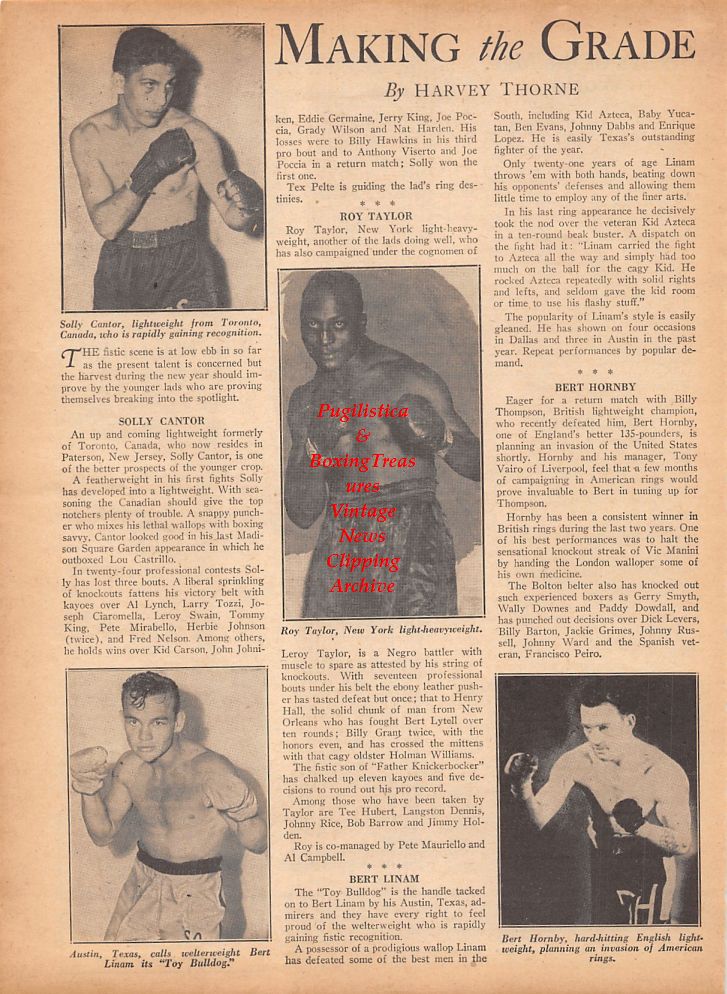 Boxing News Clipping #802 - Solly Cantor, Roy Taylor, Bert Linam, Bert Hornby