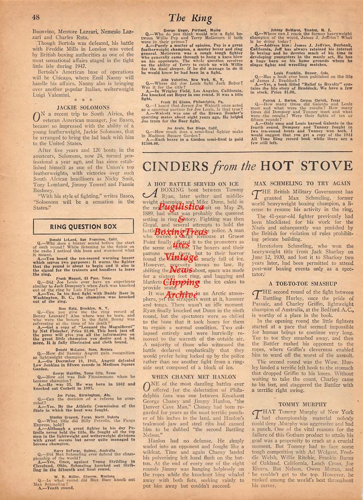Boxing News Clipping #805 - Jackie Solomons, Blondy Baggett, Corky Gonzales, Al Thornton, Enrico Bertola