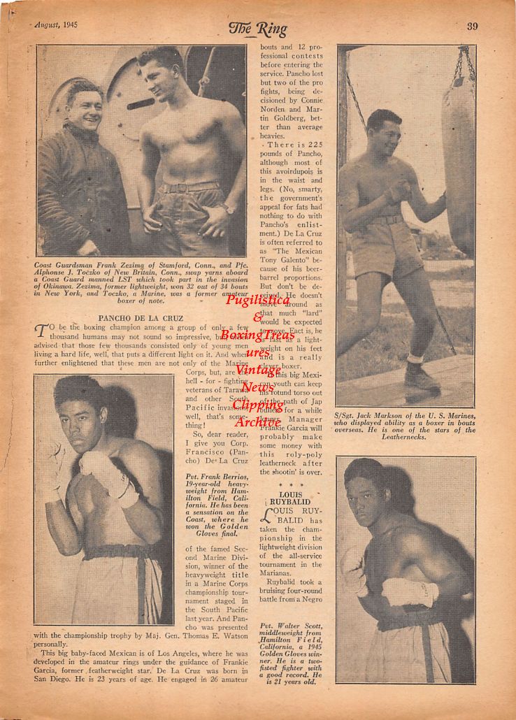 Boxing News Clipping #806 - Frank Zezima, Alphonse Toczko, Frank Berrios, Jack Markson, Walter Scott, Vinnie Rossano, Clyde Baker, Jimmy Reddick, Jim O'Rourke