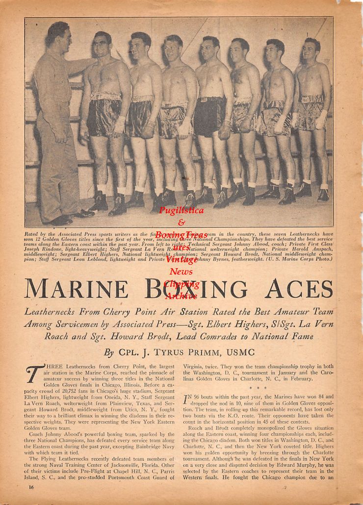 Boxing News Clipping #809 - WWII "Marine Boxing Aces" LaVerne Roach, Joe Rindone, Harold Anspach and others
