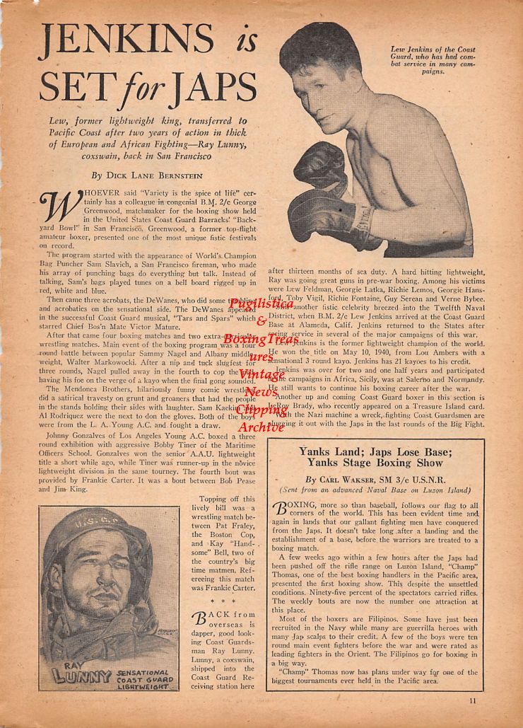 Boxing News Clipping #810 - Eddie Compo, Maurice Lefty LaChance, Lew Jenkins, Ray Lunny
