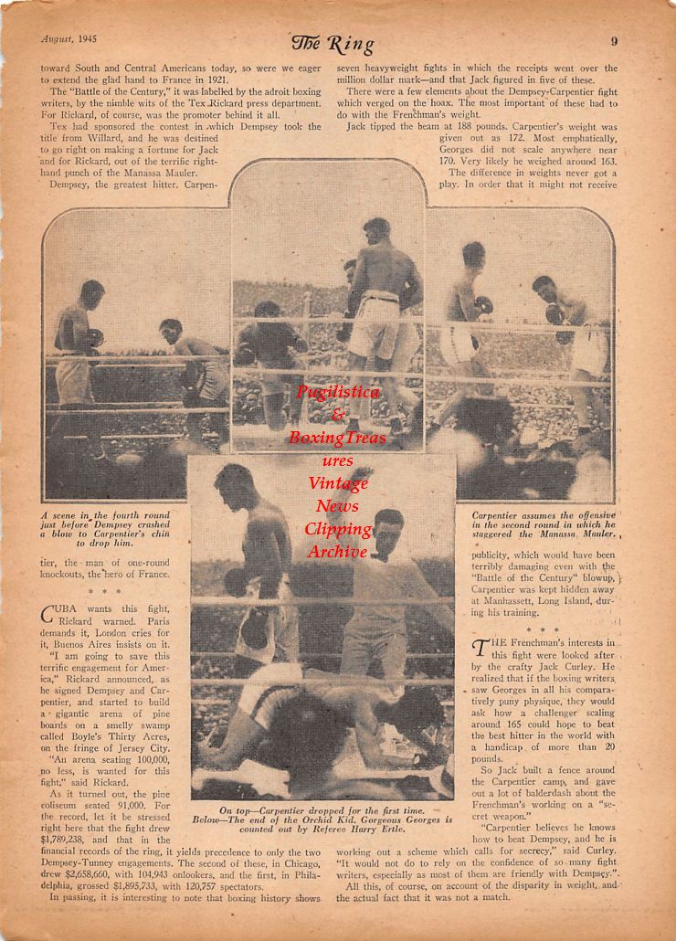 Boxing News Clipping #811 - Jack Dempsey vs. Georges Carpentier, Tex Rickard