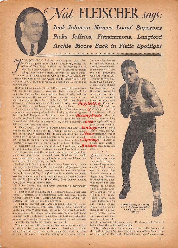 Boxing News Clipping #813 - Archie Moore, Rocky Graziano vs. Bummy Davis