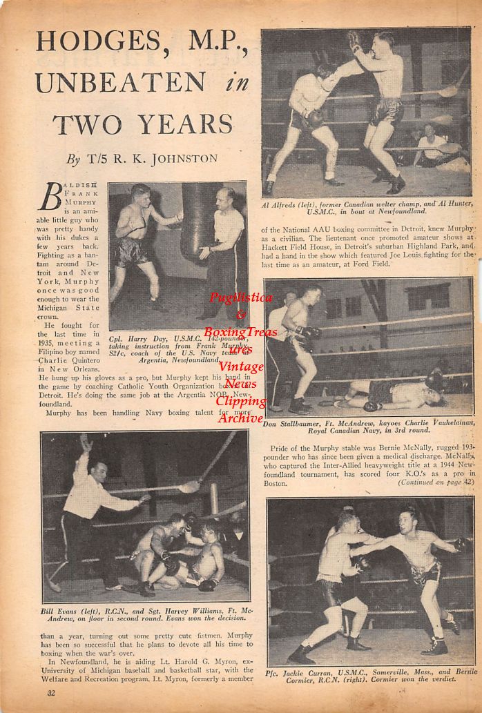 Boxing News Clipping #815 - WWII Military Boxers, Ray Klingmeyer, Louis King, Bruce Davenport, Edward Davey, Charles Riggs, Al Alfreds, Harry Day, Jackie Curran and others