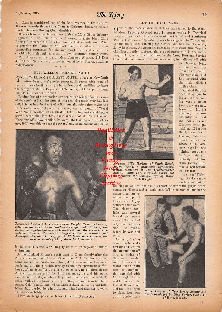 Boxing News Clipping #818 - Jackie Patterson, Donald Bievers, Donnie Bush, Paul Klepper, Lou Earl Clark, Billy Merlino, Frank Poreda