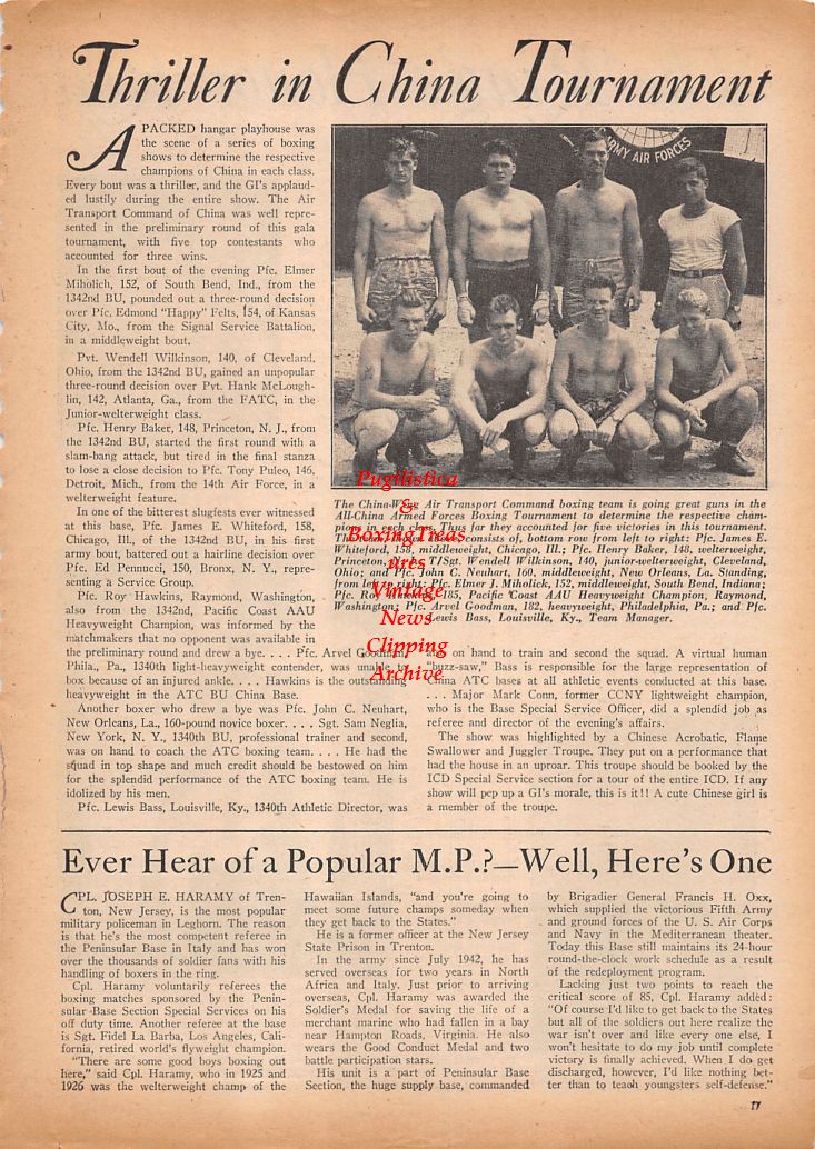 Boxing News Clipping #819 - Jimmie Jones, Tommy Carbonaro, Joe Molinari, Georgie Abrams, Patrick O'Brien, WWII Military Boxing
