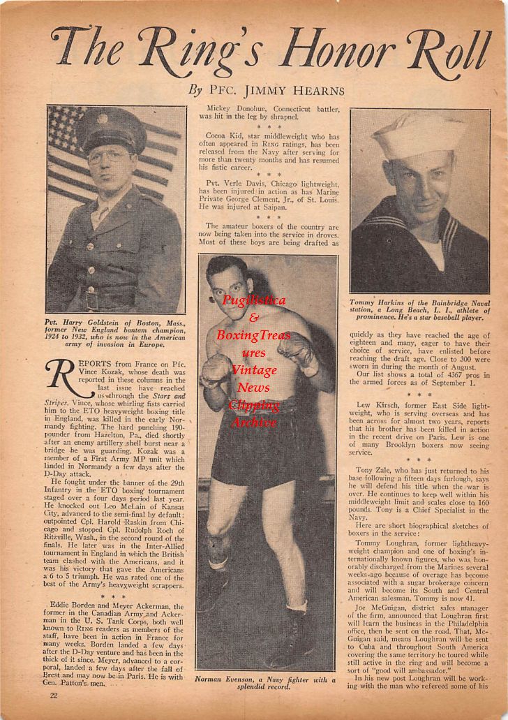 Boxing News Clipping #82 - Pete Virgin, Jean Barriere, Jerry Maloni, Eldridge Eatman, Harry Goldstein, Tommy Harkins, Norman Evenson