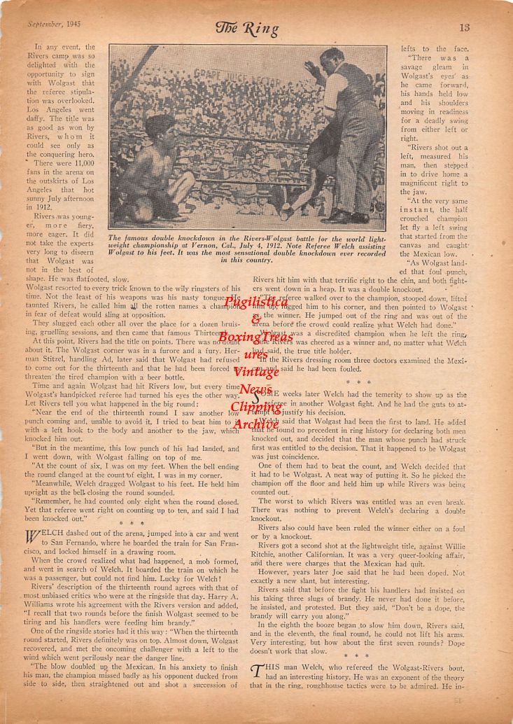Boxing News Clipping #820 - Joe Rivers vs. Ad Wolgast