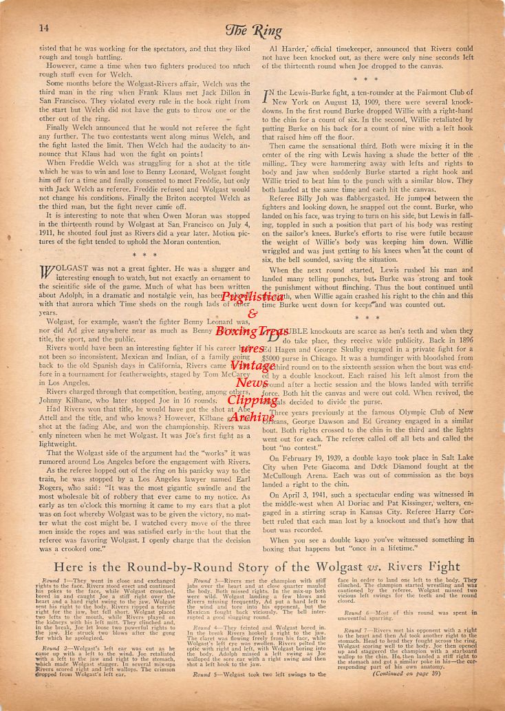 Boxing News Clipping #820 - Joe Rivers vs. Ad Wolgast