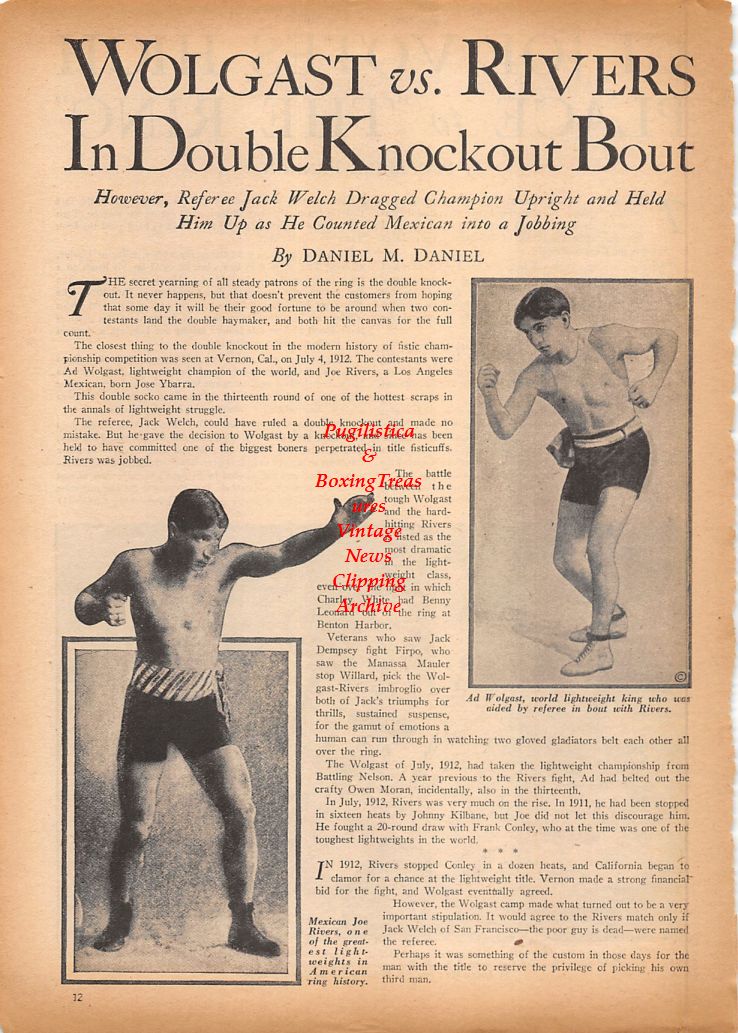 Boxing News Clipping #821 - Ad Wolgast vs. Joe Rivers, WWII GI's reading Ring Magazine