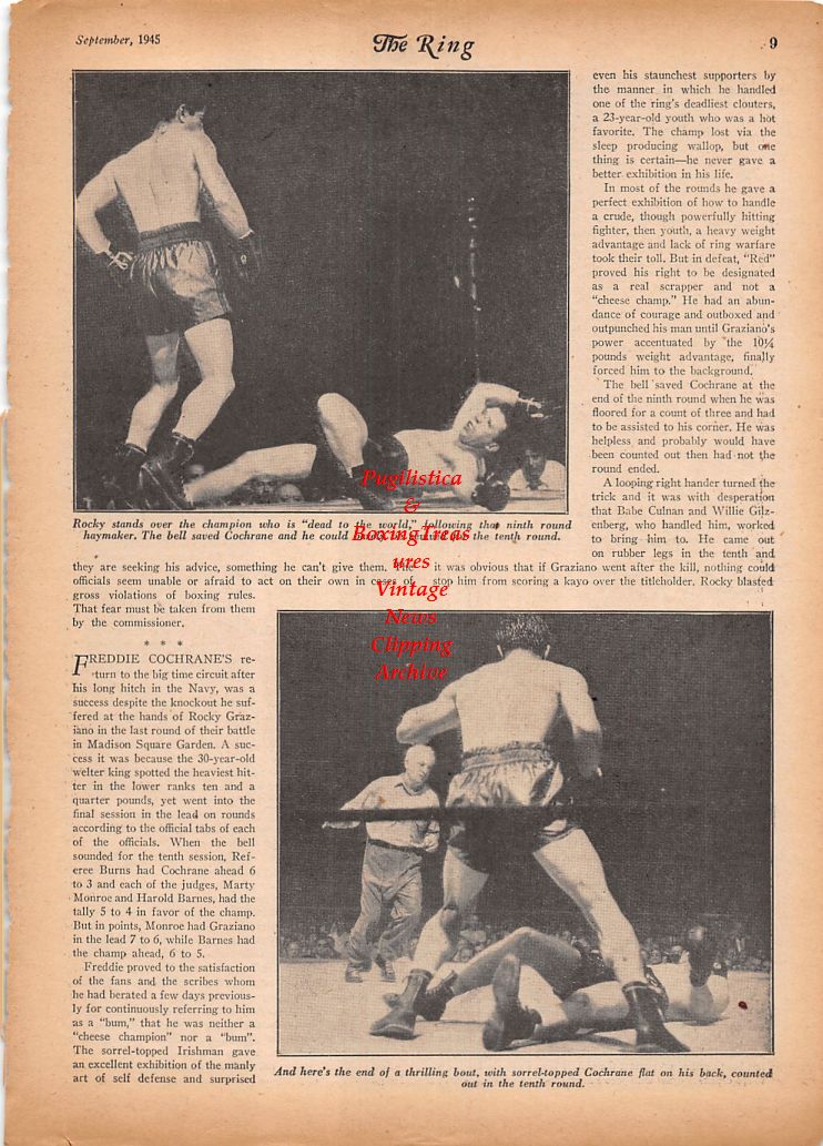 Boxing News Clipping #822 - Rocky Graziano vs. Freddie "Red" Cochrane