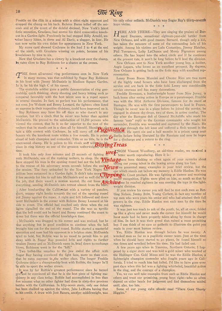 Boxing News Clipping #822 - Rocky Graziano vs. Freddie "Red" Cochrane