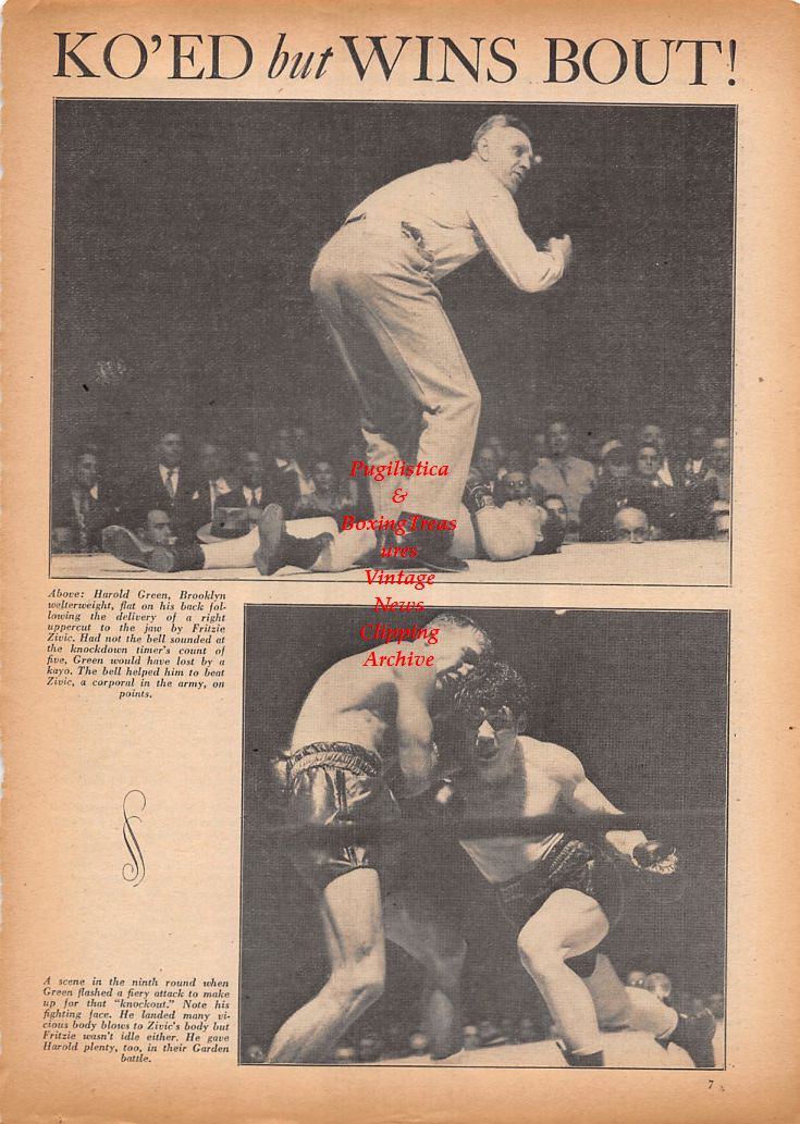 Boxing News Clipping #823 - Harold Green vs. Fritzie Zivic, Rocky Graziano vs. Freddie Cochrane