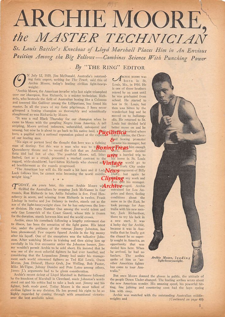 Boxing News Clipping #824 - Archie Moore, Rocky Graziano vs. Freddie Cochrane