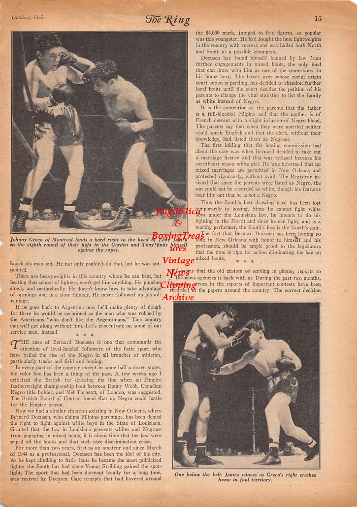 Boxing News Clipping #829 - Tony Janiro vs. Johnny Greco