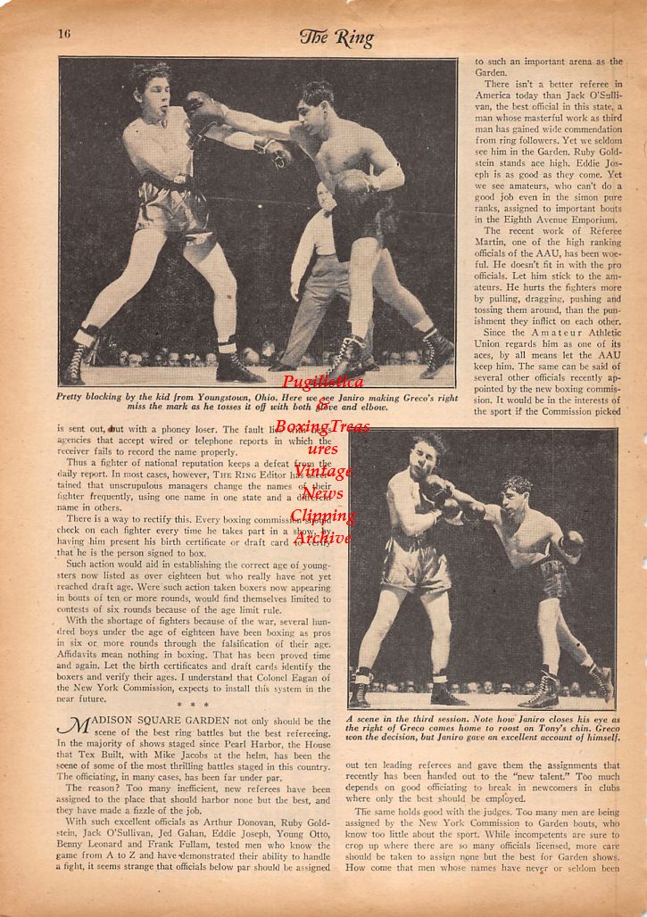 Boxing News Clipping #829 - Tony Janiro vs. Johnny Greco