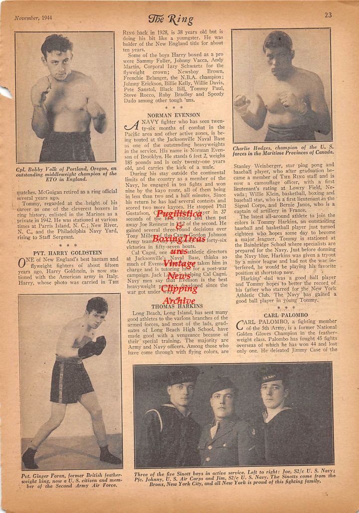 Boxing News Clipping #83 - Bobby Volk, Charlie Hodges, Ginger Foran, The Sinott Brothers, Irwin Weinberg, Mark Conn, Tony Signoretti