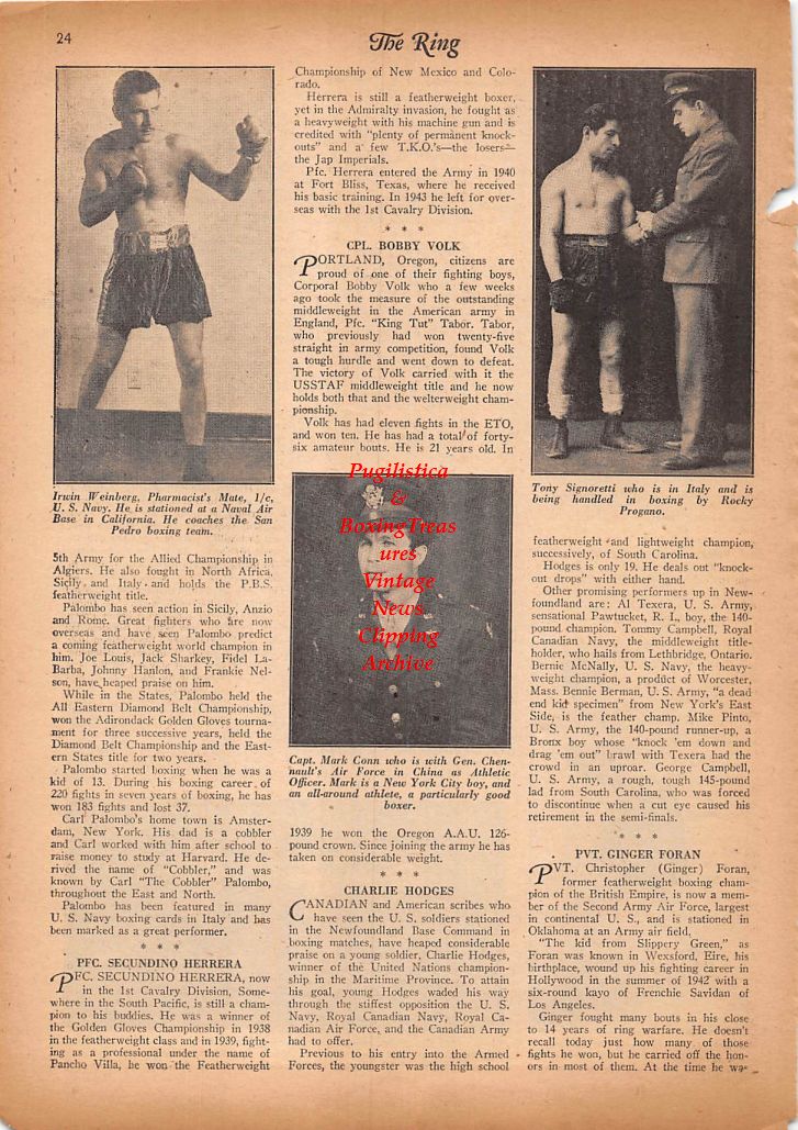 Boxing News Clipping #83 - Bobby Volk, Charlie Hodges, Ginger Foran, The Sinott Brothers, Irwin Weinberg, Mark Conn, Tony Signoretti
