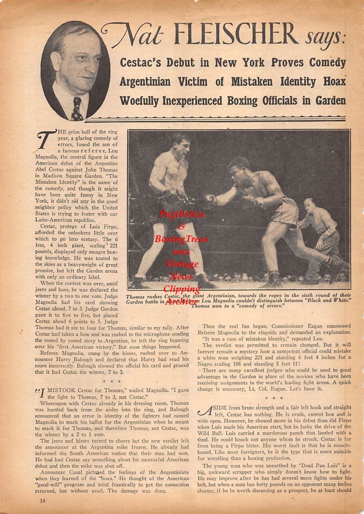 Boxing News Clipping #830 - John Thomas vs. Abel Cestac