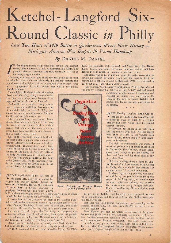 Boxing News Clipping #831 - Sam Langford vs. Stanley Ketchel