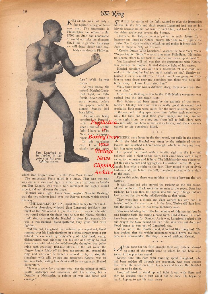 Boxing News Clipping #831 - Sam Langford vs. Stanley Ketchel