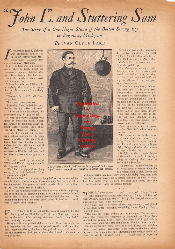 Boxing News Clipping #833 - Jerry LaStarza, John L. Sullivan & Sam Gallagher