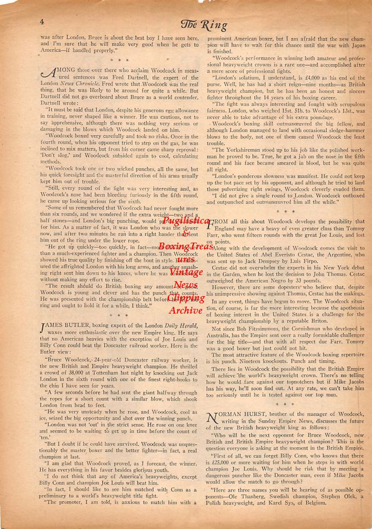 Boxing News Clipping #834 - Bruce Woodcock vs. Jack London