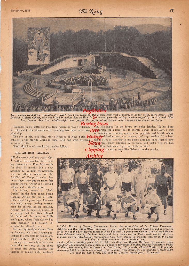 Boxing News Clipping #837 - WWII Military Boxers: Johnny Colan, John Dux, Jerome Polansky, Herb Morris, Groton Coast Guard Team and others