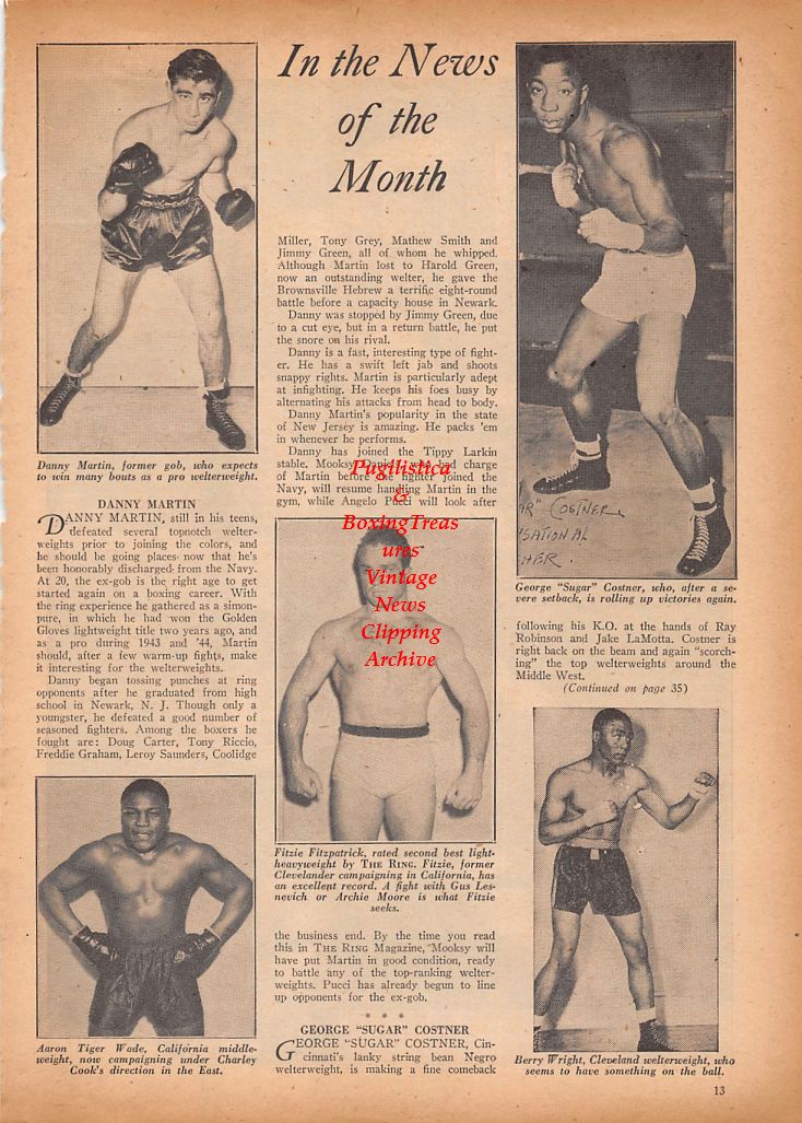 Boxing News Clipping #841 - Danny Martin, Sugar Costner, Fitzie Fitzpatrick, Aaron Tiger Wade, Berry Wright, Rocky Graziano vs. Freddie Cochrane