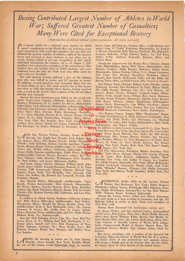 Boxing News Clipping #844 - WWII Boxing Casualties