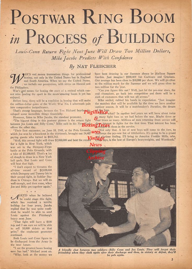Boxing News Clipping #845 - Billy Conn, Joe Louis, Tony Zale, Mike Jacobs, Gus Lesnevich
