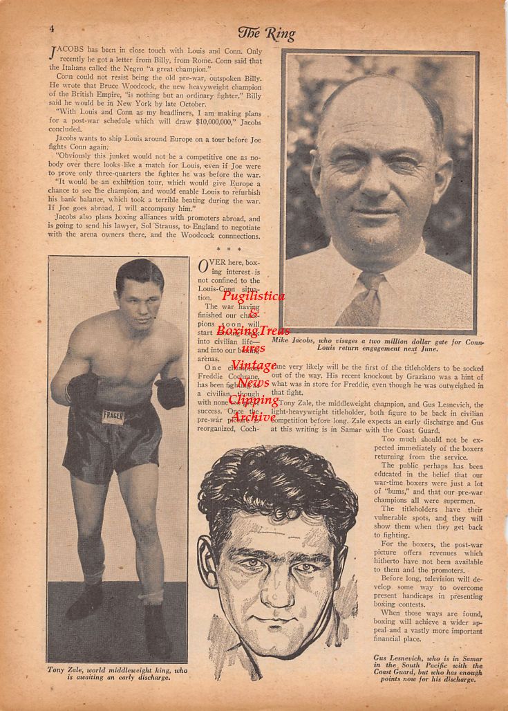 Boxing News Clipping #845 - Billy Conn, Joe Louis, Tony Zale, Mike Jacobs, Gus Lesnevich